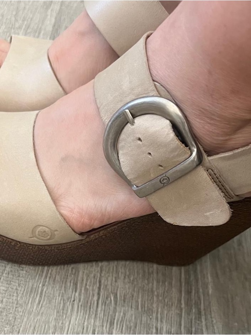 Beige Wedge Sandals with Buckle Strap Born
